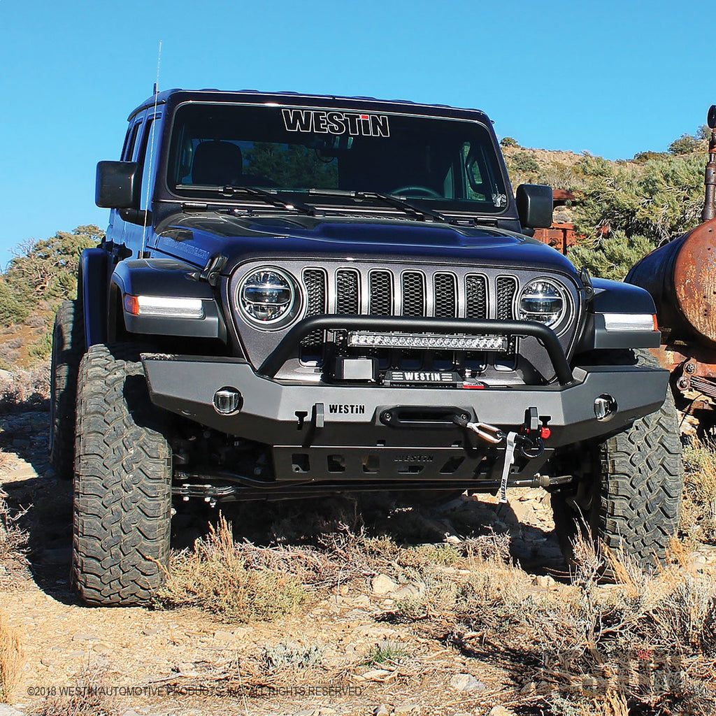 ~(101-Lbs.-76X21x15)~-Wj2-Full-Width-Front-Bumper-WBull-Bar-Textured-Black-Wrangler-Jl-2018-2019