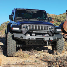 Load image into Gallery viewer, ~(101-Lbs.-76X21x15)~-Wj2-Full-Width-Front-Bumper-WBull-Bar-Textured-Black-Wrangler-Jl-2018-2019