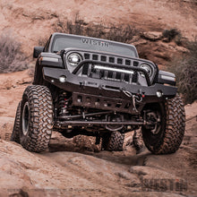 Load image into Gallery viewer, ~(101-Lbs.-76X21x15)~-Wj2-Full-Width-Front-Bumper-WBull-Bar-Textured-Black-Wrangler-Jl-2018-2019