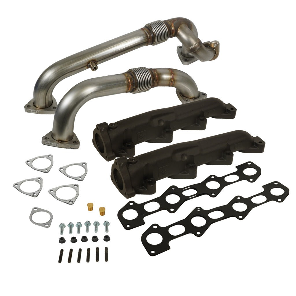 BD Diesel 1041484 Exhaust Manifold & Up-Pipes Set Powerstroke 6.4L Ford 2008-2010 F-Ser Super Duty for Select Ford F-250 Super Duty, Ford F-350 Super Duty, Ford F-450 Super Duty, Ford F-550 Super Duty