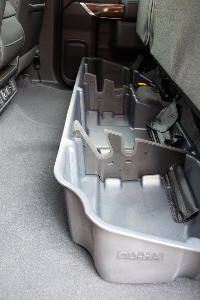 DU-HA 10421 DÜHA 10421 Underseat Storage / Gun Case - Brown for Select Chevrolet Silverado 1500, Chevrolet Silverado LD, Chevrolet Silverado HD, Chevrolet Silverado HD, GMC Sierra 1500, GMC Sierra HD, GMC Sierra HD