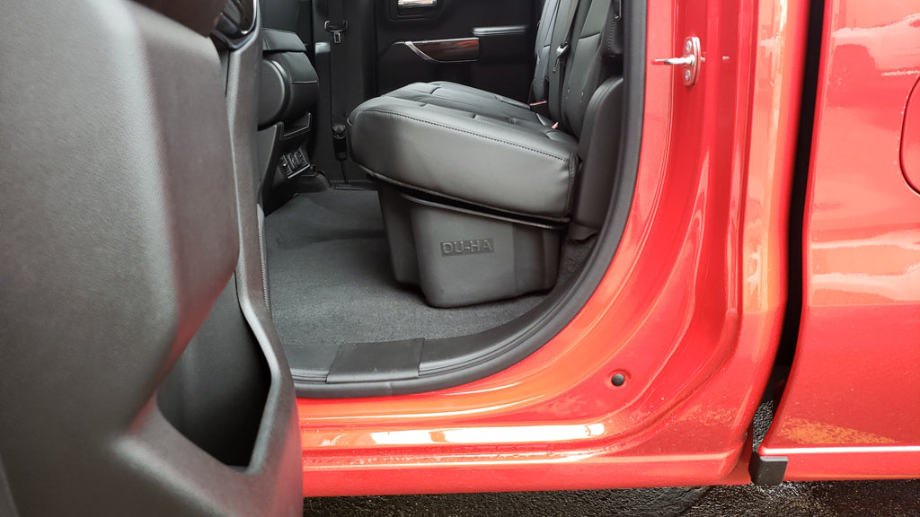 DU-HA 10421 DÜHA 10421 Underseat Storage / Gun Case - Brown for Select Chevrolet Silverado 1500, Chevrolet Silverado LD, Chevrolet Silverado HD, Chevrolet Silverado HD, GMC Sierra 1500, GMC Sierra HD, GMC Sierra HD