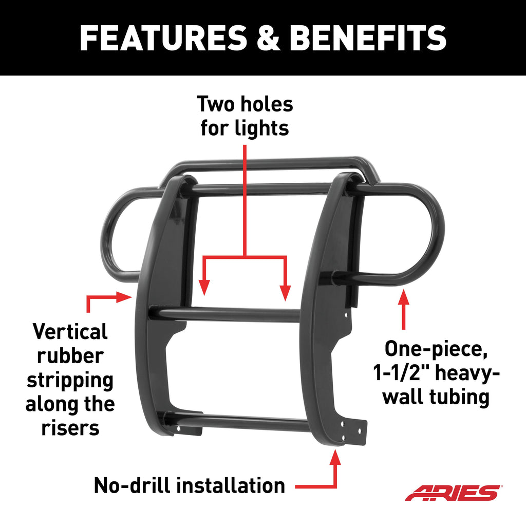 ARIES 1050 Black Steel Grille Guard, Select Jeep Wrangler JK for Select Jeep Wrangler