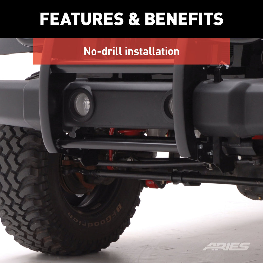 ARIES 1050 Black Steel Grille Guard, Select Jeep Wrangler JK for Select Jeep Wrangler