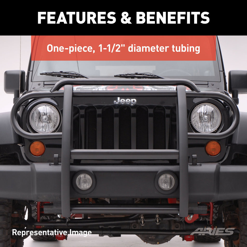 ARIES 1053 Black Steel Grille Guard, Select Jeep Wrangler JL for Select Jeep Wrangler