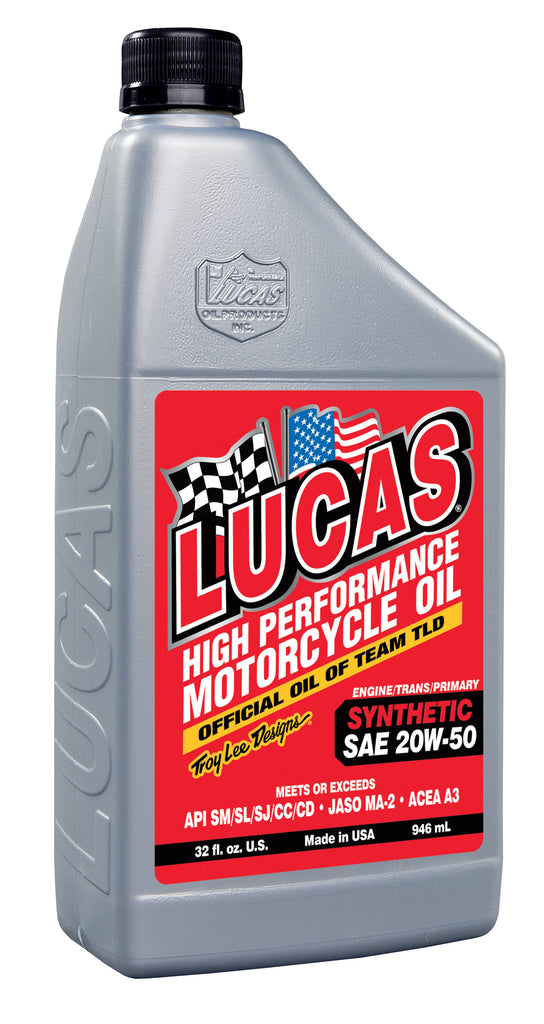 Lucas Oil Products 10702 Synthetic SAE 20W-50 Motorcycle Oil for Select Harley-Davidson ELW LiveWire, Harley-Davidson FLD Switchback, Harley-Davidson FLDE Deluxe 107, Harley-Davidson FLFB Fat Boy 107, Harley-Davidson FLFBS Fat Boy 114, Harley-Davidson