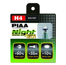 Load image into Gallery viewer, PIAA 10704 H4/9003/HB2 Night-Tech Replacement Bulb for Select Honda Fit, Honda HR-V, Hyundai Accent, Kia Rio, Mini Cooper, Mini Cooper Clubman, Mitsubishi Mirage, Nissan Micra, Nissan Versa, Scion iA, Toyota Tacoma, Toyota Tundra, Volkswagen Beetle