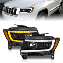 Load image into Gallery viewer, 11-13-Jeep-Grand-Cherokee-(Factory-Halogen-Only)-Projector-Headlights-WLight-Bar-Swtchbk-Black