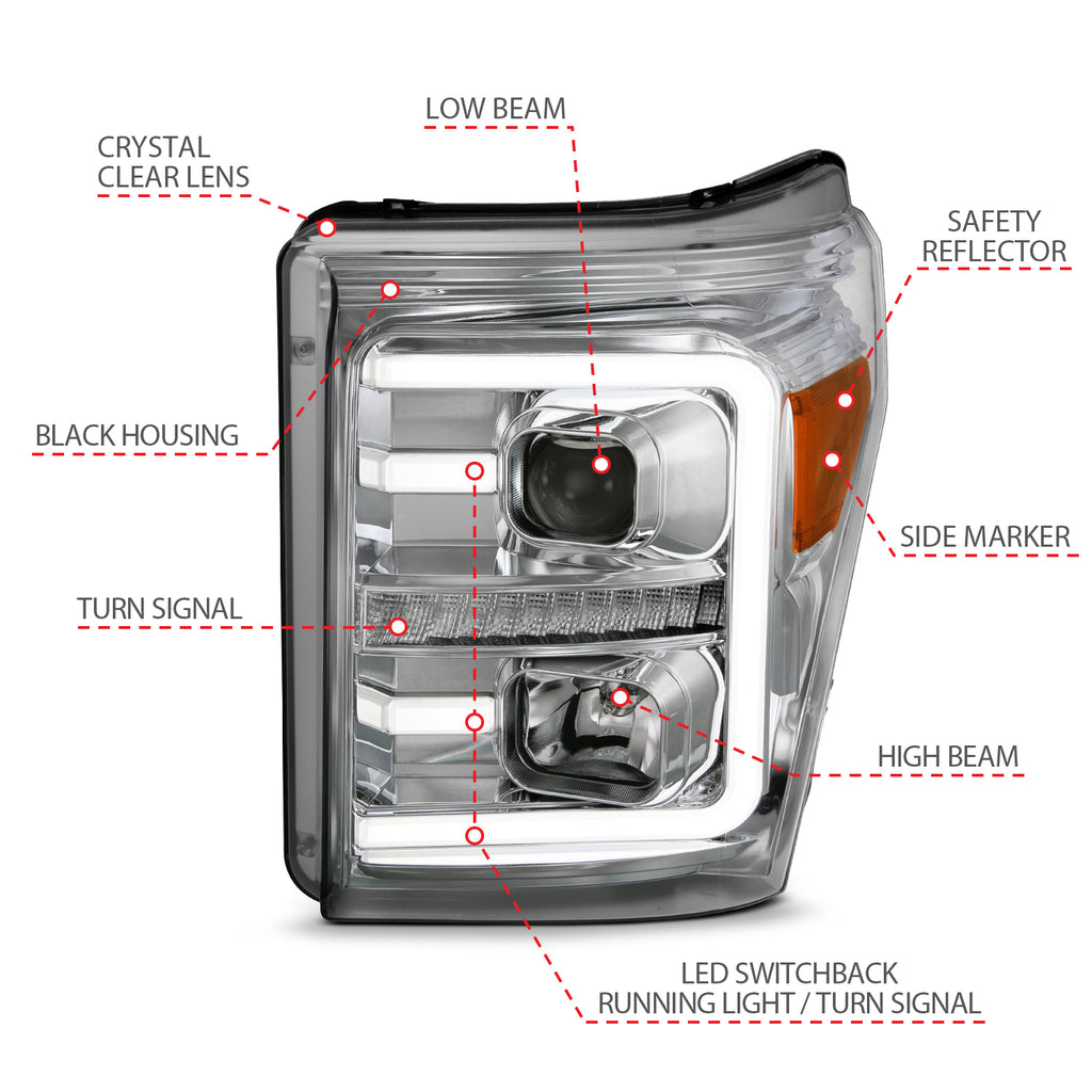 11-16-Ford-F-250F-350F-450-Projector-Headlights-W-Plank-Style-Switchback-Chrome-WAmber
