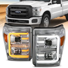 Load image into Gallery viewer, 11-16-Ford-F-250F-350F-450-Projector-Headlights-W-Plank-Style-Switchback-Chrome-WAmber