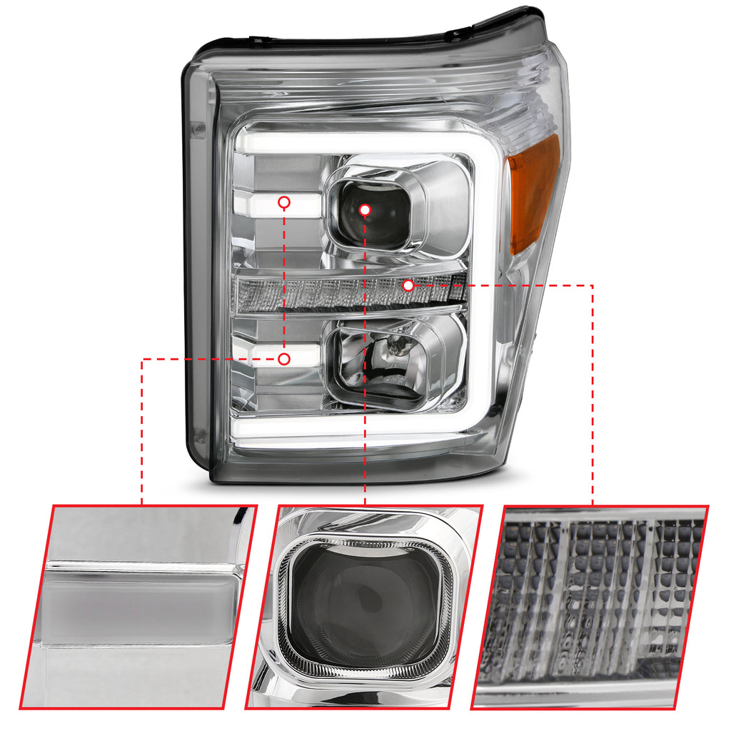 11-16-Ford-F-250F-350F-450-Projector-Headlights-W-Plank-Style-Switchback-Chrome-WAmber