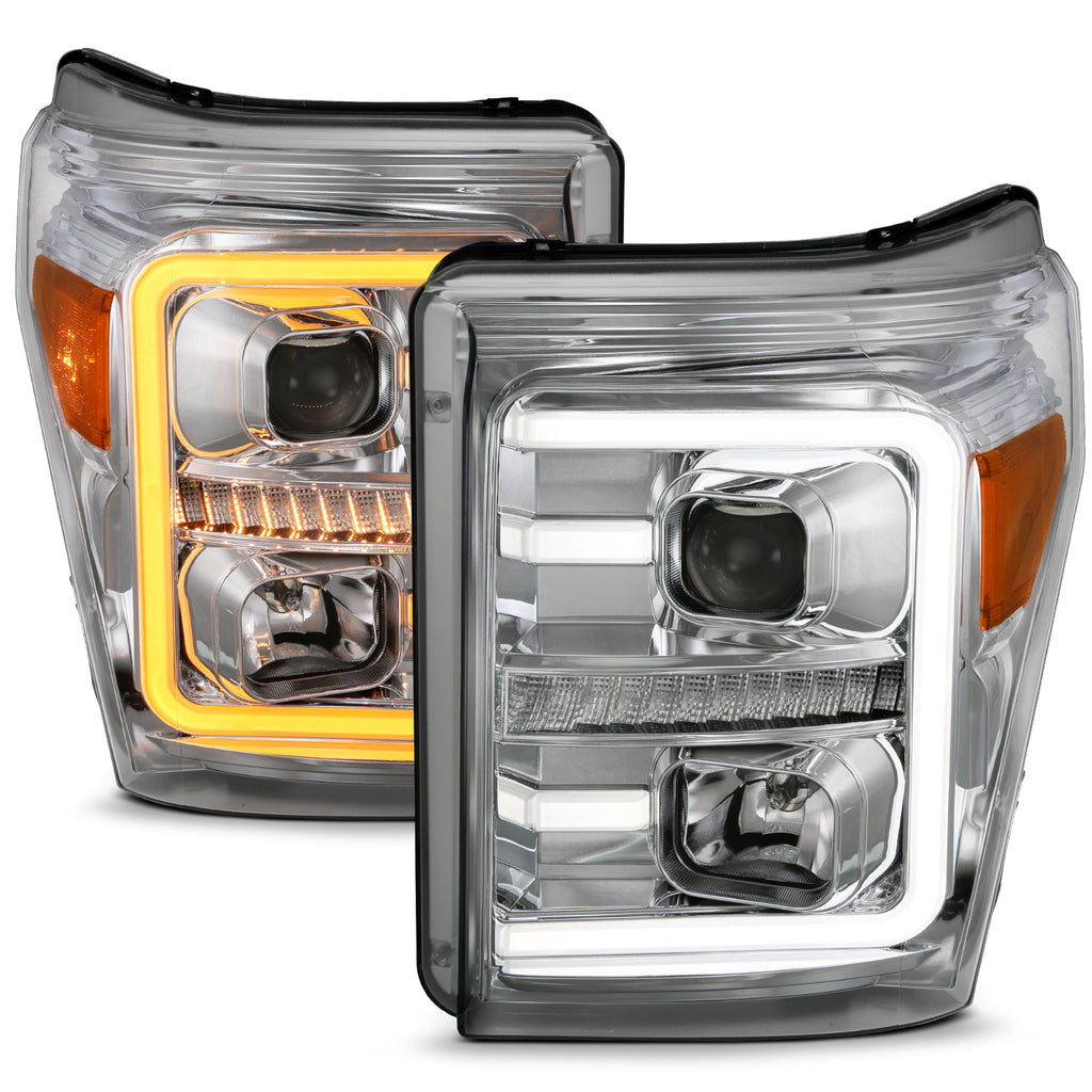 11-16-Ford-F-250F-350F-450-Projector-Headlights-W-Plank-Style-Switchback-Chrome-WAmber