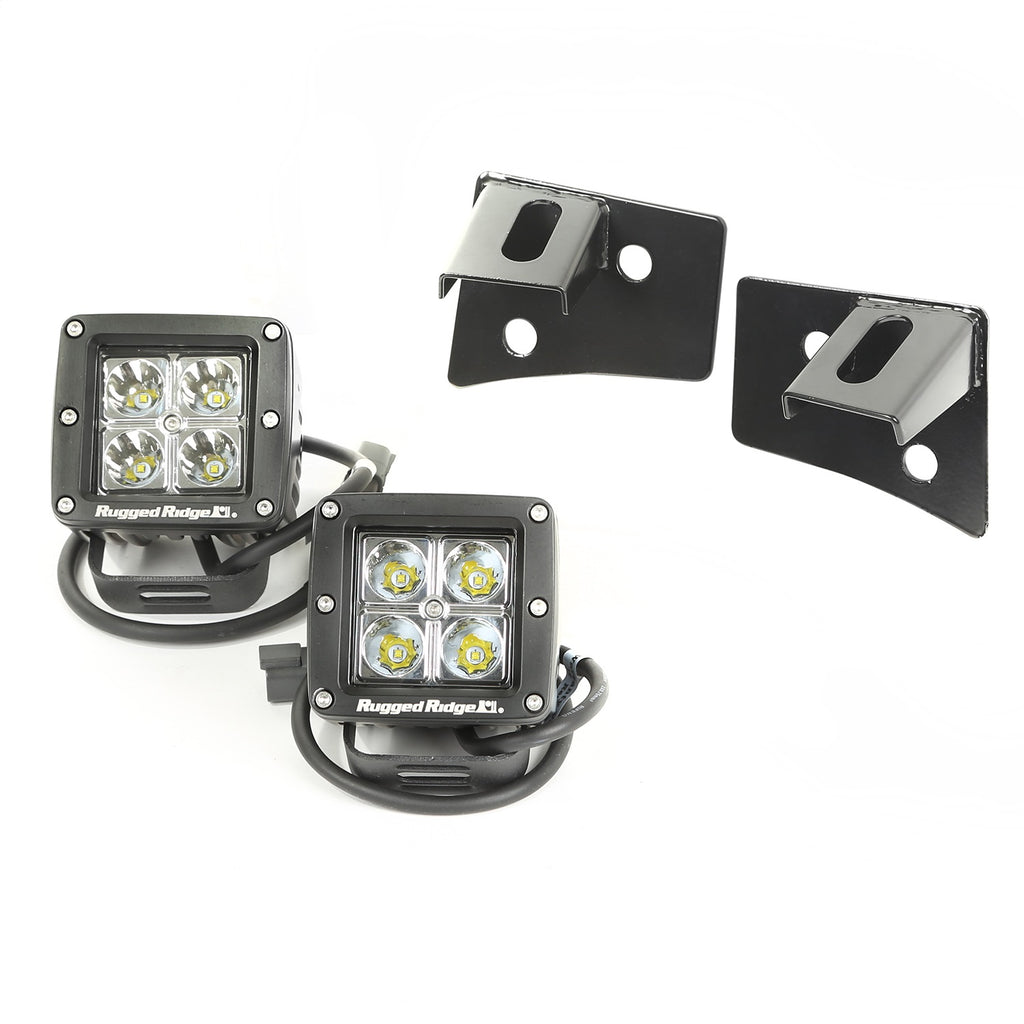 Rugged Ridge 11027.10 Windshield Bracket LED Light Kit for Select Jeep Wrangler, Jeep Wrangler JK
