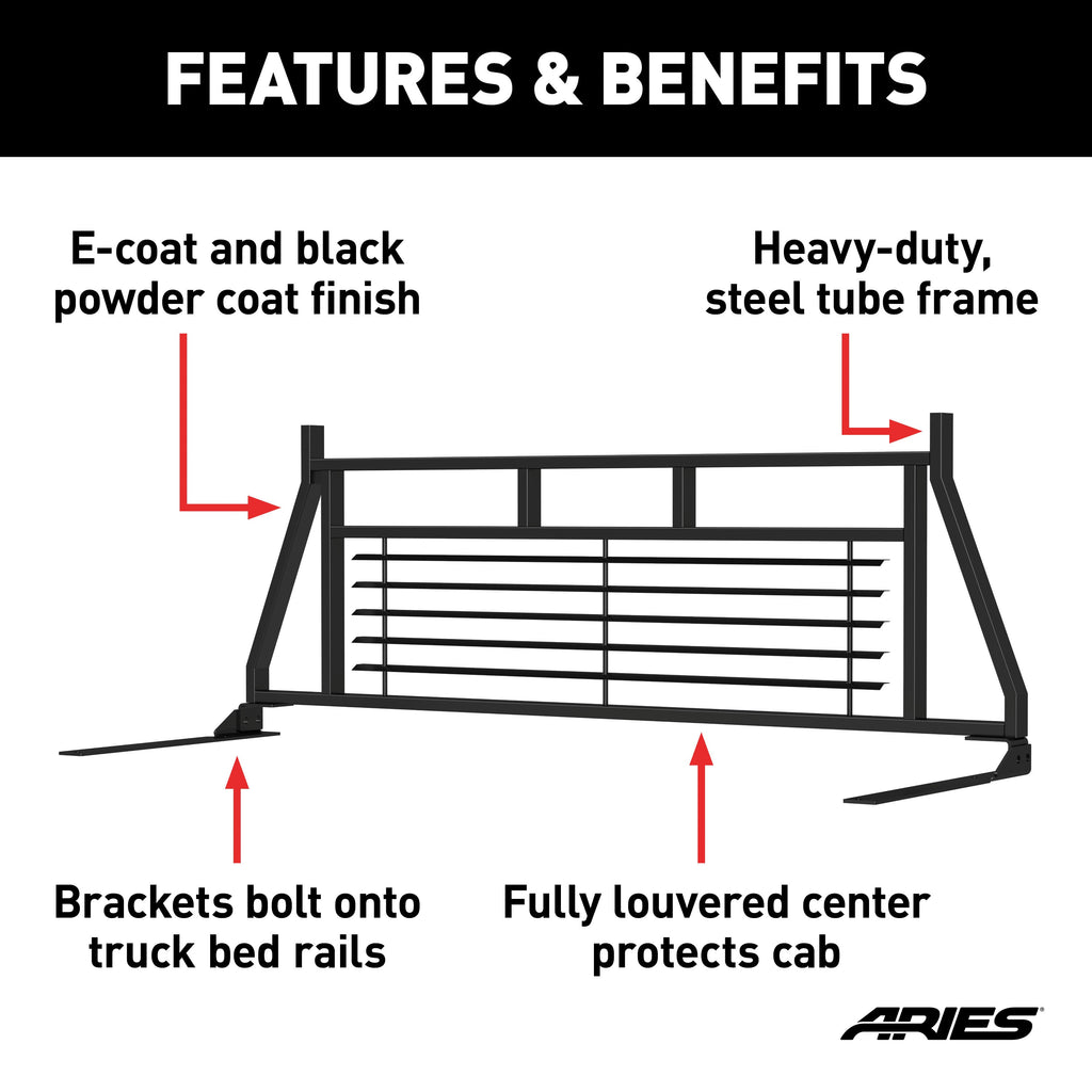 ARIES 111000 Classic Black Steel Headache Rack; Select Chevrolet; Ford; Dodge; GMC; Ram - Truck Part Superstore