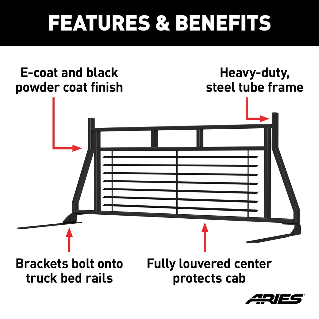 ARIES 111001 Classic Black Steel Headache Rack, Select Ford F-250, F-350, F-450 Super Duty for Select Ford F-250