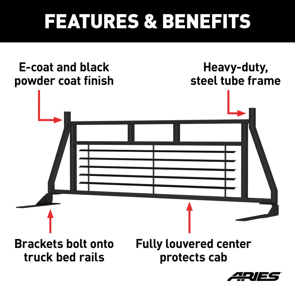 ARIES 111002 Classic Black Steel Headache Rack, Select Ford F-150 for Select Ford F-150