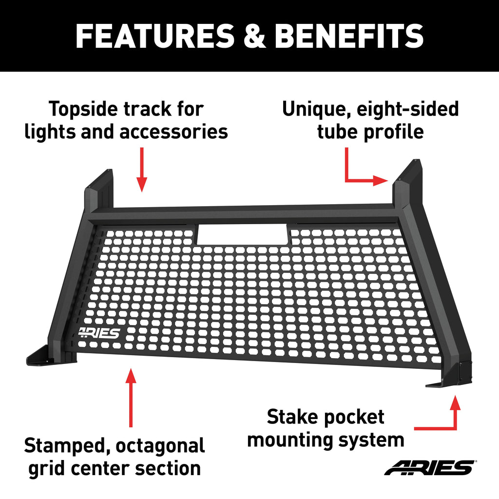 ARIES 1110104 AdvantEDGE Black Aluminum Headache Rack; Select Chevrolet Silverado; GMC Sierra - Truck Part Superstore