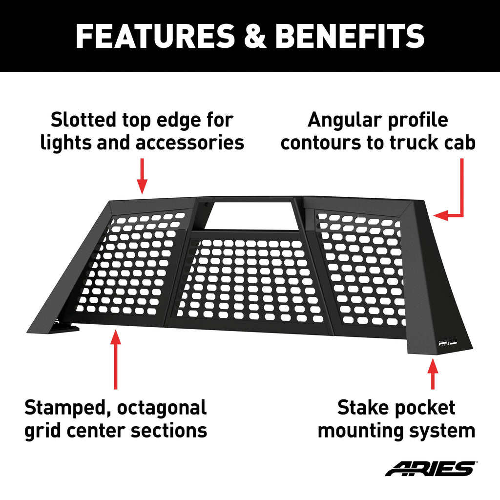 ARIES 1110111 Switchback Black Aluminum Headache Rack; Select Dodge; Ram 1500; 2500; 3500 - Truck Part Superstore