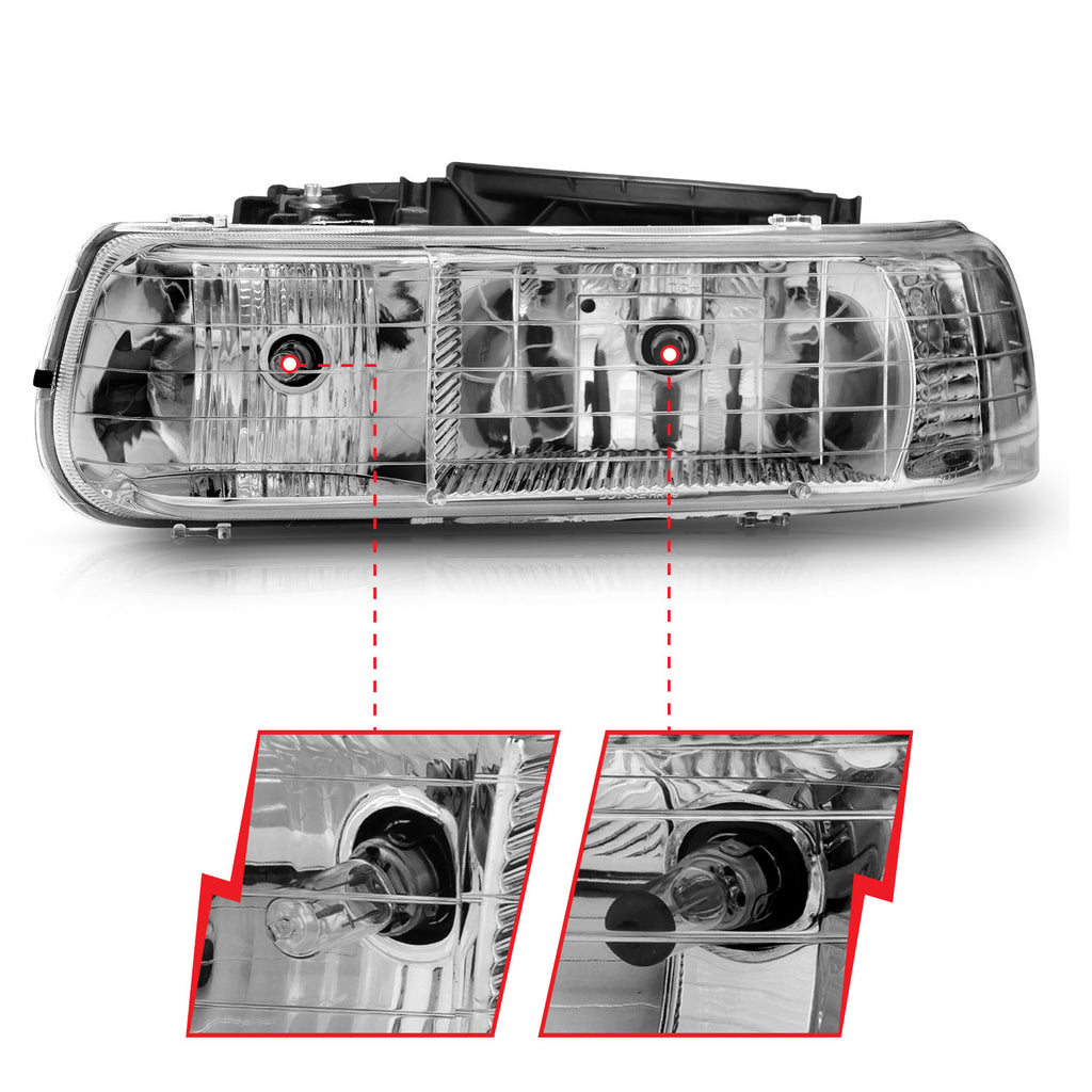 ANZO USA 111011 Crystal Headlight Set for Select Chevrolet Silverado 1500, Chevrolet Silverado HD, Chevrolet Silverado 2500, Chevrolet Silverado HD, Chevrolet Silverado 3500, Chevrolet Suburban 1500, Chevrolet Suburban 2500, Chevrolet Tahoe