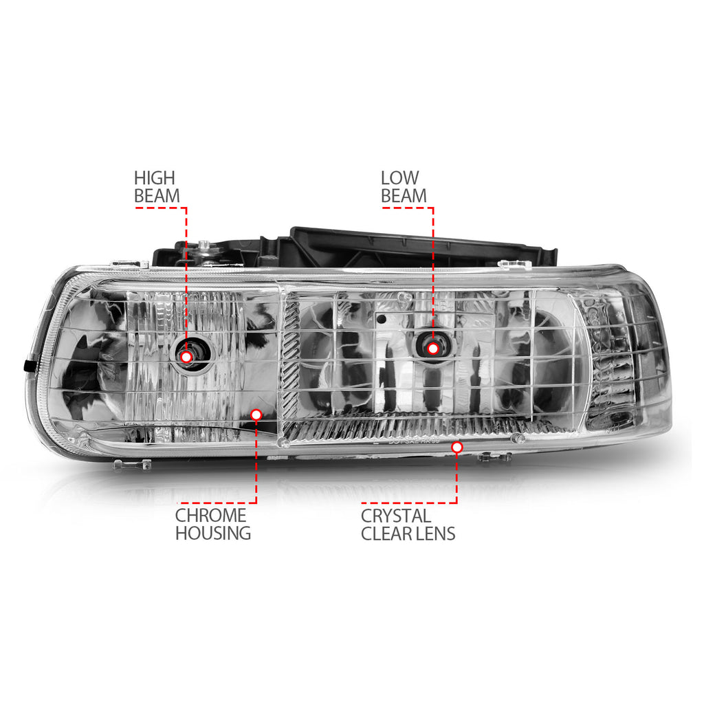 ANZO USA 111011 Crystal Headlight Set for Select Chevrolet Silverado 1500, Chevrolet Silverado HD, Chevrolet Silverado 2500, Chevrolet Silverado HD, Chevrolet Silverado 3500, Chevrolet Suburban 1500, Chevrolet Suburban 2500, Chevrolet Tahoe