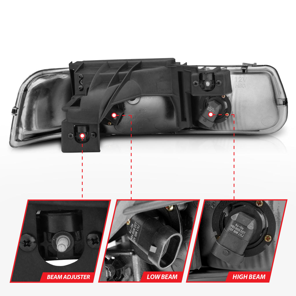 ANZO USA 111011 Crystal Headlight Set for Select Chevrolet Silverado 1500, Chevrolet Silverado HD, Chevrolet Silverado 2500, Chevrolet Silverado HD, Chevrolet Silverado 3500, Chevrolet Suburban 1500, Chevrolet Suburban 2500, Chevrolet Tahoe