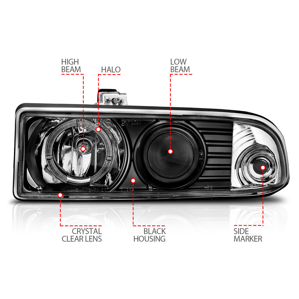 ANZO USA 111015 Projector Headlight Set w/Halo for Select Chevrolet Blazer, Chevrolet S10