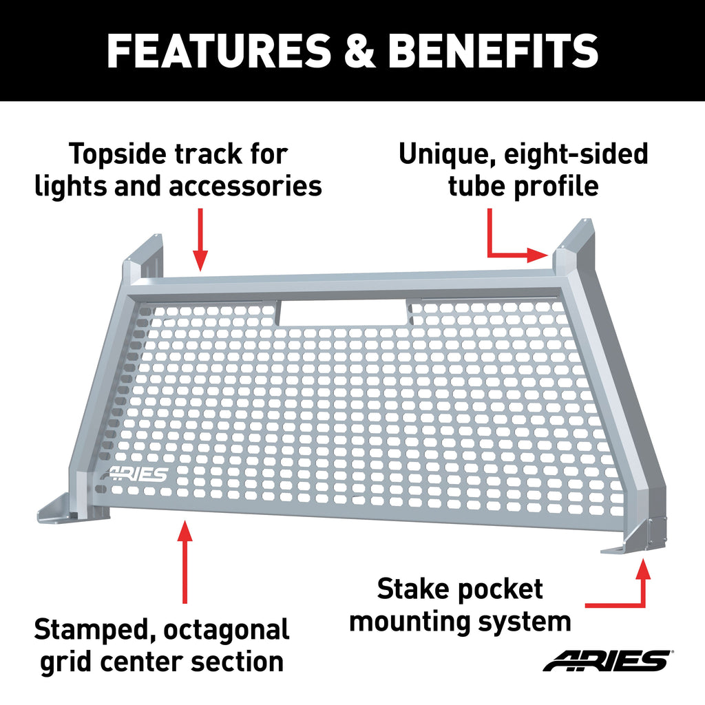 ARIES 1110203 AdvantEDGE Chrome Aluminum Headache Rack; Select Ford F-250; F-350 Super Duty - Truck Part Superstore