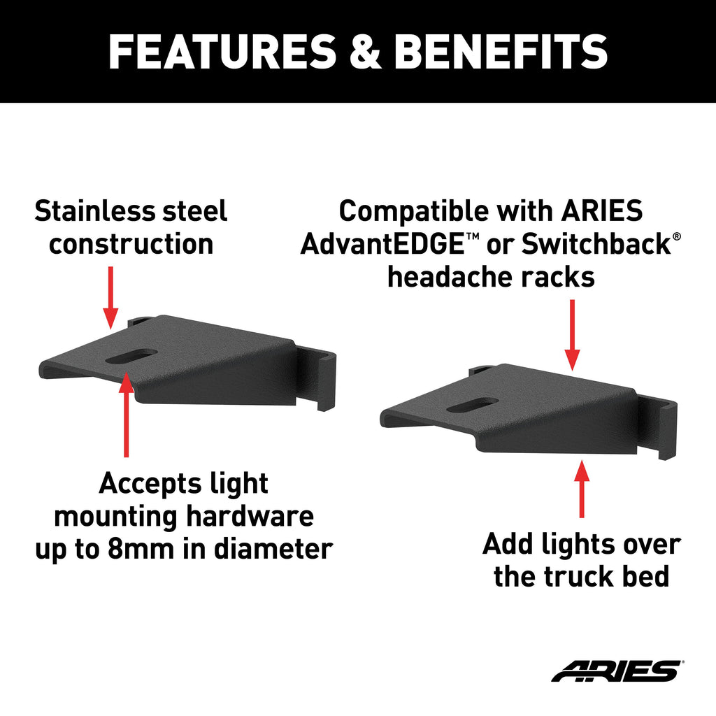 ARIES 1110311 Headache Rack Light Mounting Brackets (2-Pack)