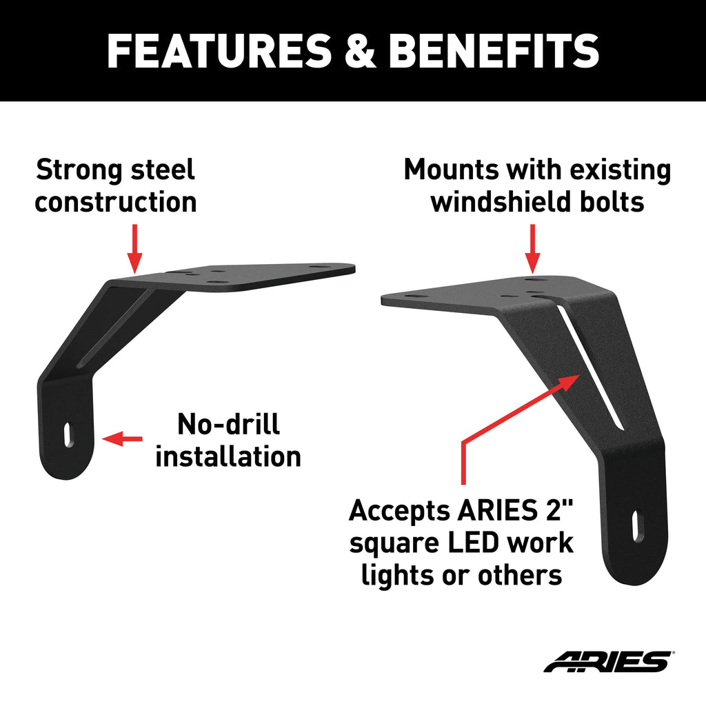 ARIES 1110313 Jeep JL Windshield Light Brackets for Select Jeep Wrangler