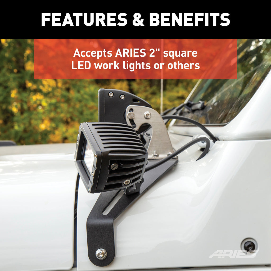 ARIES 1110313 Jeep JL Windshield Light Brackets for Select Jeep Wrangler