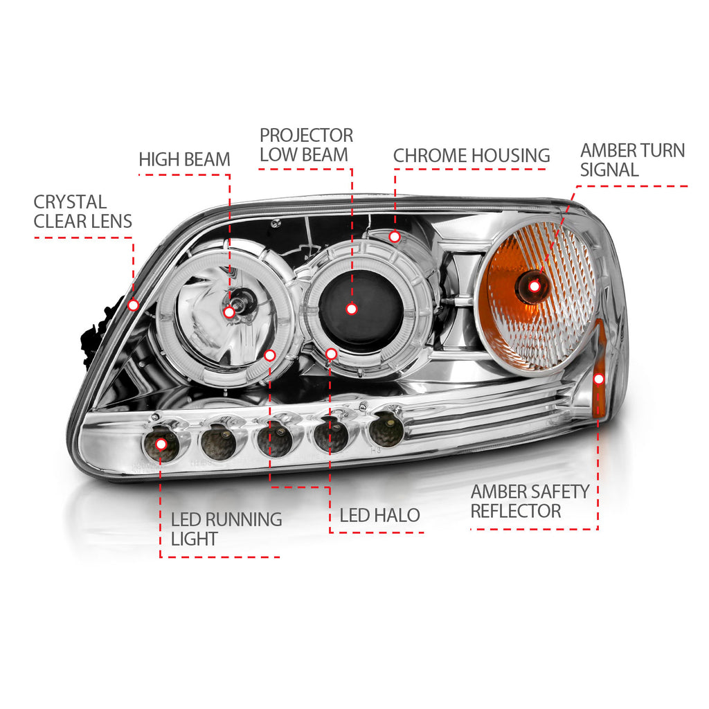 ANZO USA 111032 Projector Headlight Set w/Halo for Select Ford Expedition, Ford F-150, Ford F-150 Heritage