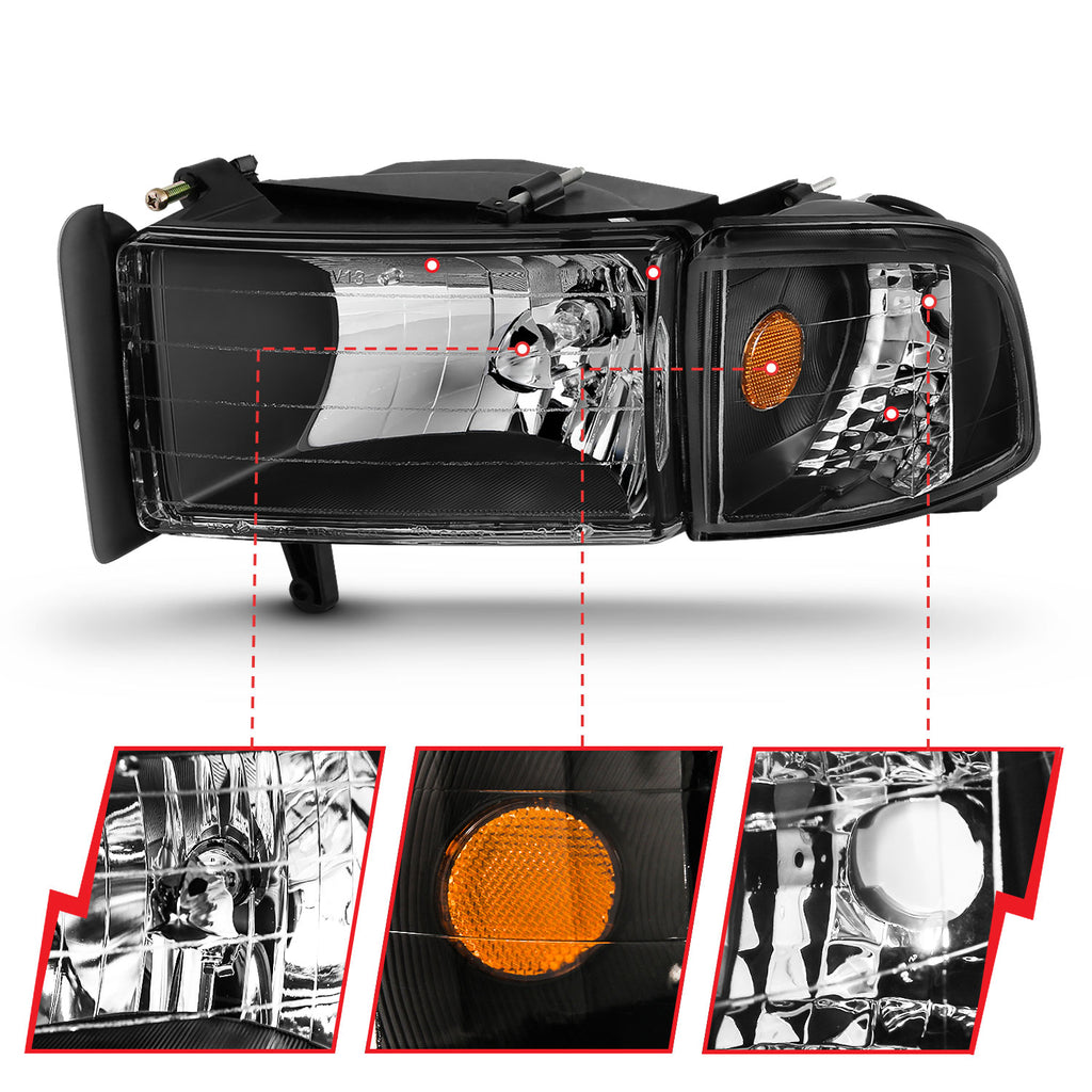 ANZO USA 111067 Crystal Headlight Set for Select Dodge Ram 1500, Dodge Ram 2500, Dodge Ram