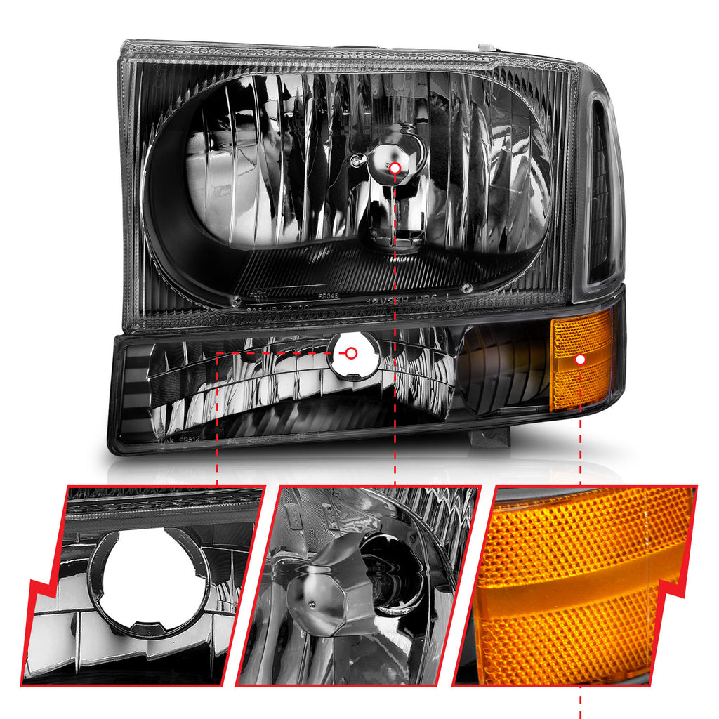 ANZO USA 111080 Crystal Headlight Set for Select Ford Excursion, Ford F-250 Super Duty, Ford F-350 Super Duty, Ford F-450 Super Duty, Ford F-550 Super Duty