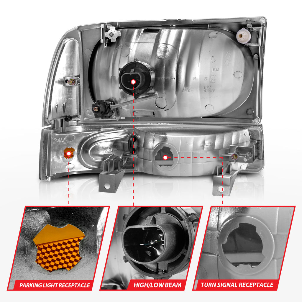 ANZO USA 111080 Crystal Headlight Set for Select Ford Excursion, Ford F-250 Super Duty, Ford F-350 Super Duty, Ford F-450 Super Duty, Ford F-550 Super Duty