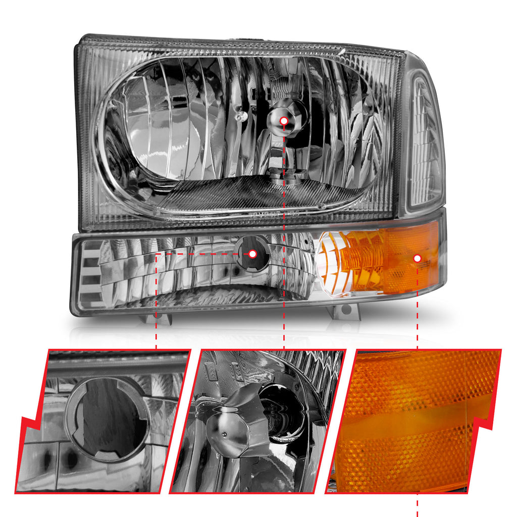 ANZO USA 111081 Crystal Headlight Set for Select Ford Excursion, Ford F-250 Super Duty, Ford F-350 Super Duty, Ford F-450 Super Duty, Ford F-550 Super Duty