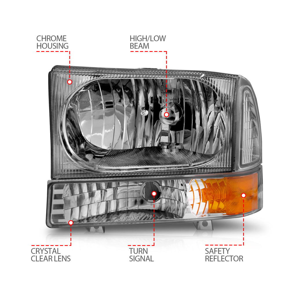 ANZO USA 111081 Crystal Headlight Set for Select Ford Excursion, Ford F-250 Super Duty, Ford F-350 Super Duty, Ford F-450 Super Duty, Ford F-550 Super Duty