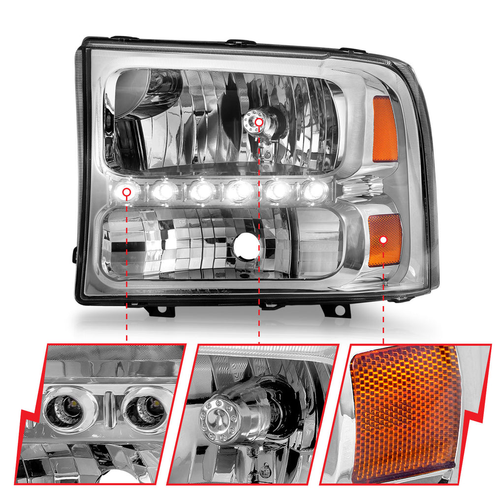 ANZO USA 111088 Crystal Headlight Set for Select Ford Excursion, Ford F-250 Super Duty, Ford F-350 Super Duty, Ford F-450 Super Duty, Ford F-550 Super Duty