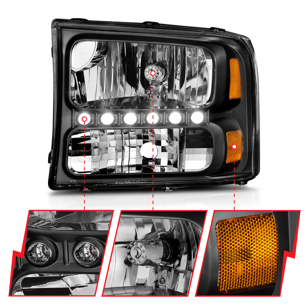 ANZO USA 111106 Crystal Headlight Set for Select Ford Excursion, Ford F-250 Super Duty, Ford F-350 Super Duty, Ford F-450 Super Duty, Ford F-550 Super Duty