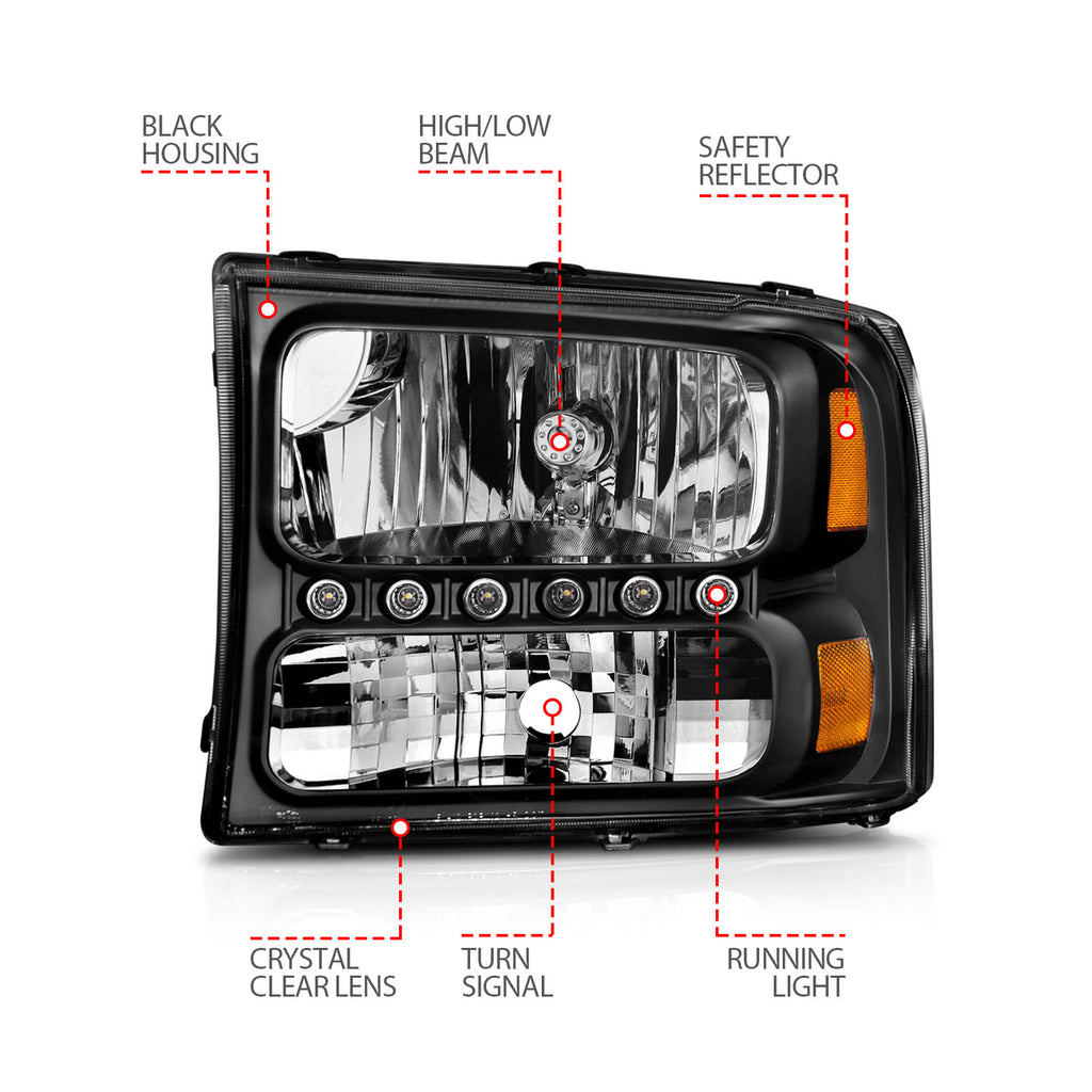 ANZO USA 111106 Crystal Headlight Set for Select Ford Excursion, Ford F-250 Super Duty, Ford F-350 Super Duty, Ford F-450 Super Duty, Ford F-550 Super Duty
