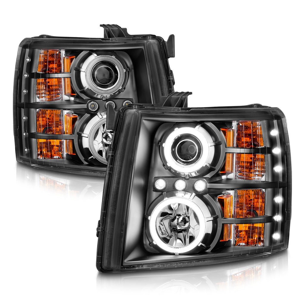 ANZO USA 111107 Projector Headlight Set w/Halo for Select Chevrolet Silverado 1500, Chevrolet Silverado HD, Chevrolet Silverado HD