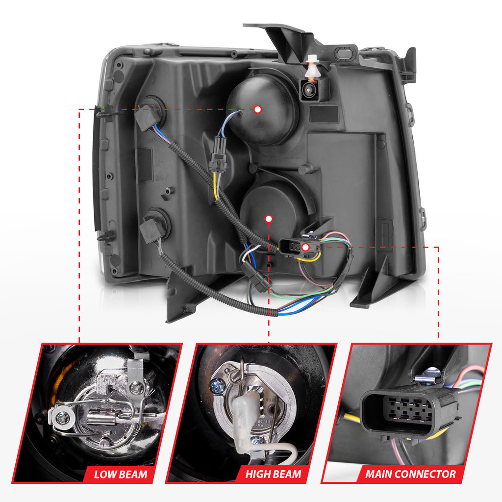 ANZO USA 111107 Projector Headlight Set w/Halo for Select Chevrolet Silverado 1500, Chevrolet Silverado HD, Chevrolet Silverado HD