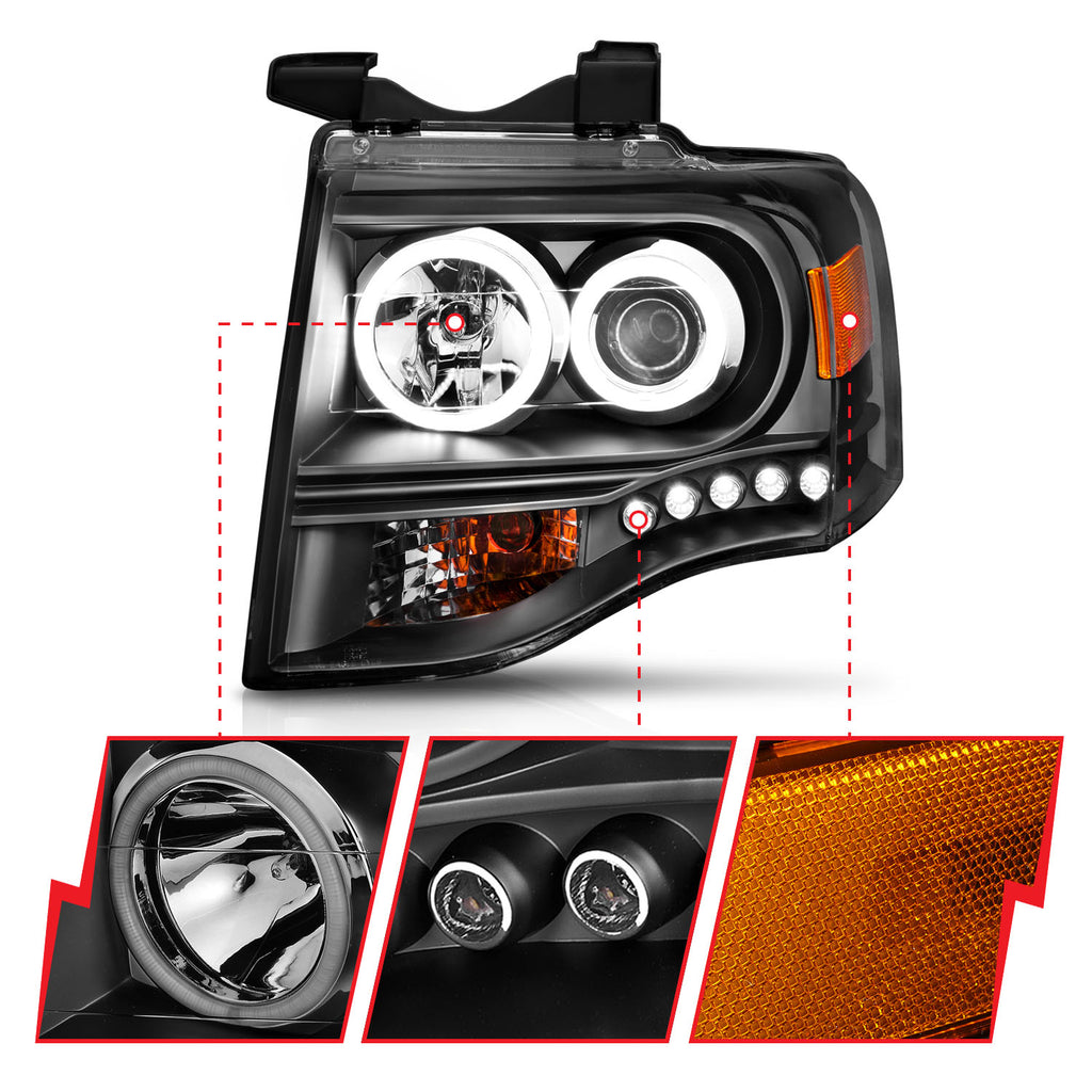 ANZO USA 111113 Projector Headlight Set w/Halo for Select Ford Expedition