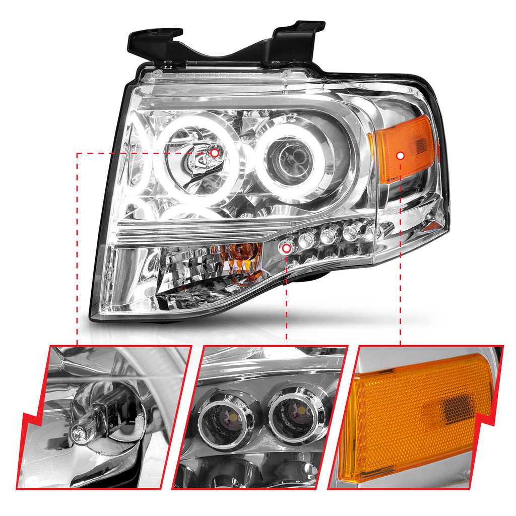 ANZO USA 111114 Projector Headlight Set w/Halo for Select Ford Expedition