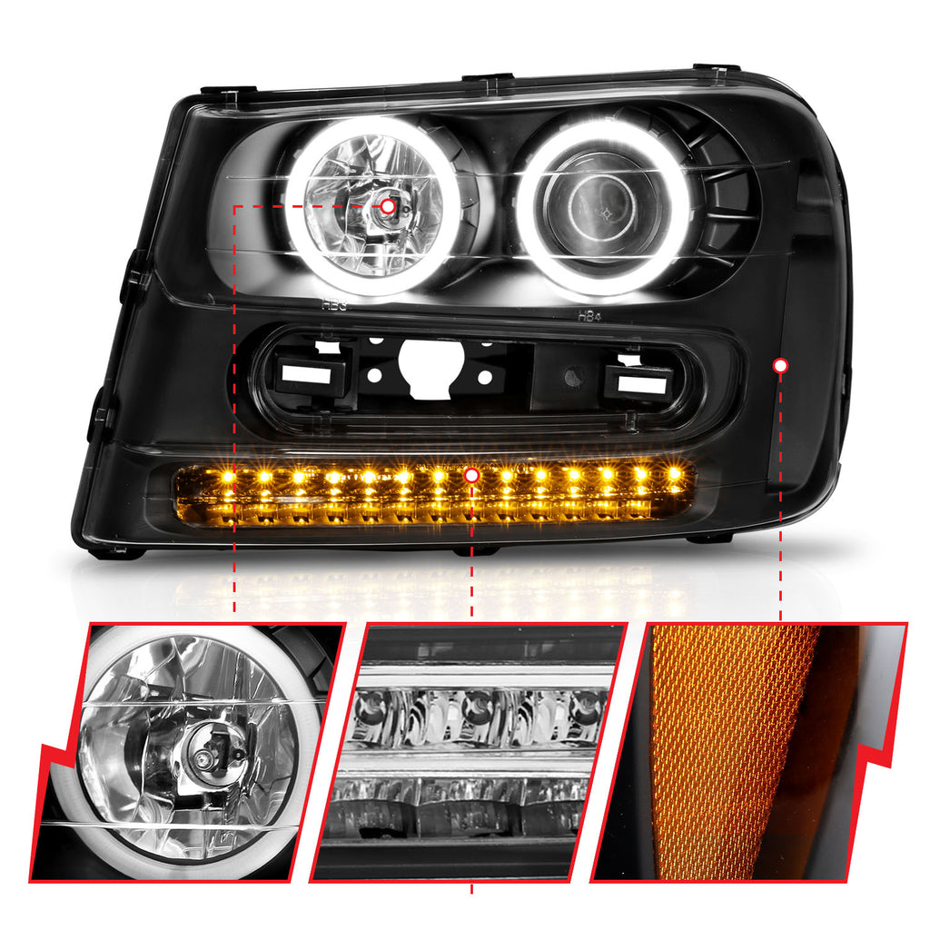 ANZO USA 111127 Projector Headlight Set w/Halo for Select Chevrolet Trailblazer, Chevrolet Trailblazer EXT