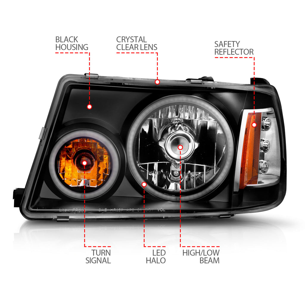 ANZO USA 111152 Crystal Headlight Set w/Halo for Select Ford Ranger