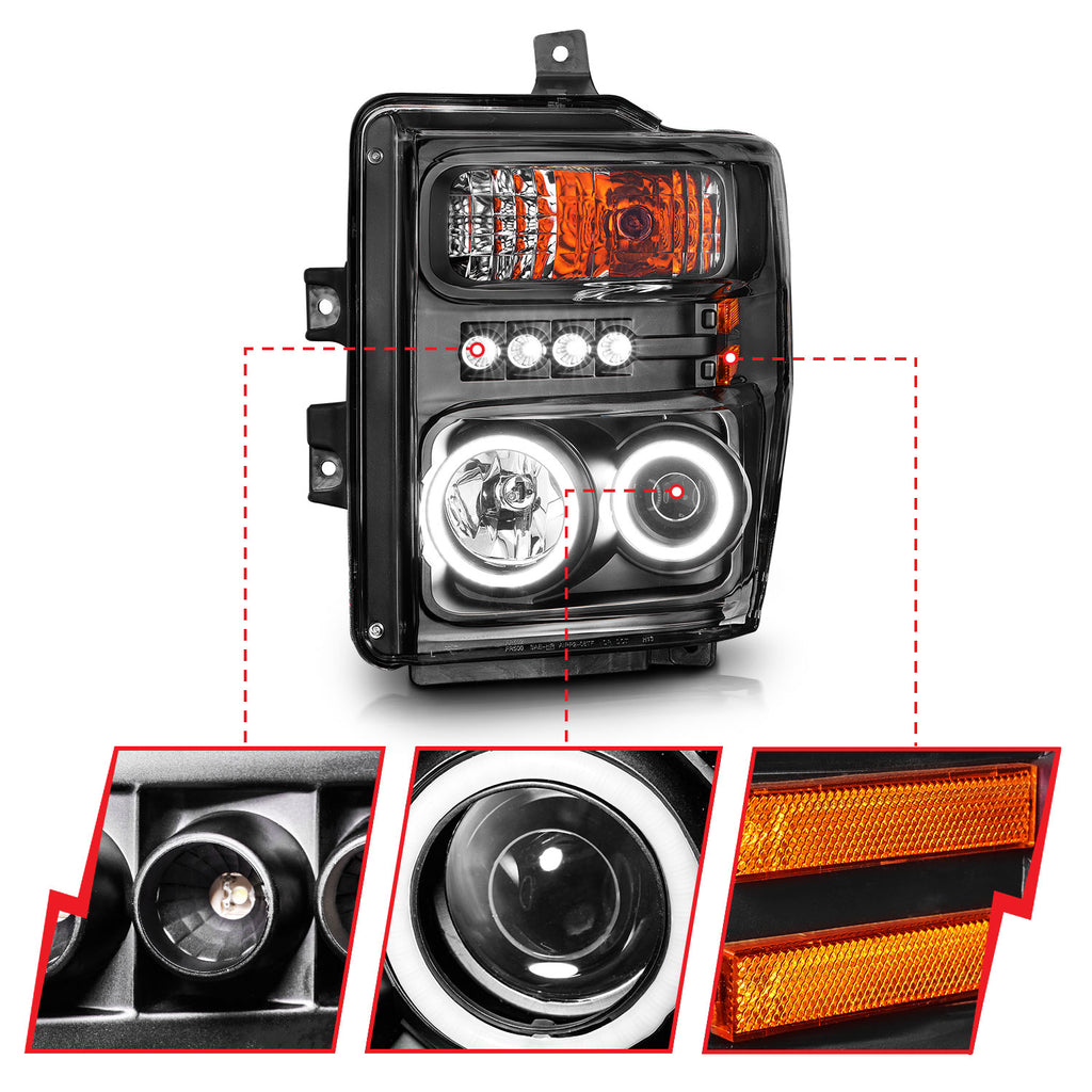 ANZO USA 111168 Projector Headlight Set w/Halo for Select Ford F-250 Super Duty, Ford F-350 Super Duty, Ford F-450 Super Duty