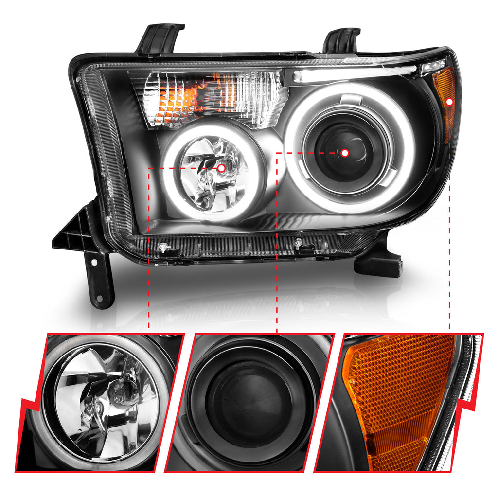 ANZO USA 111174 Projector Headlight Set w/Halo for Select Toyota Sequoia, Toyota Tundra