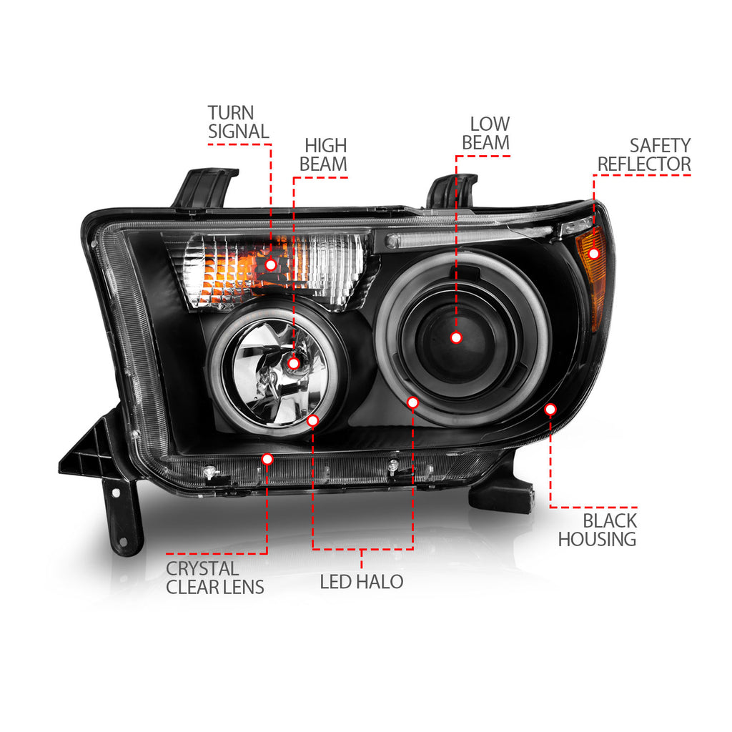 ANZO USA 111174 Projector Headlight Set w/Halo for Select Toyota Sequoia, Toyota Tundra
