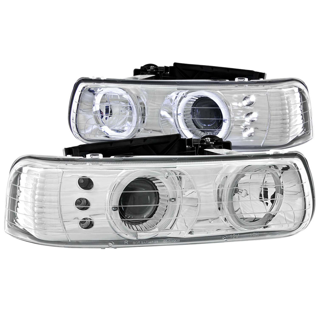 ANZO USA 111190 Projector Headlight Set w/Halo for Select Chevrolet Silverado 1500, Chevrolet Silverado HD, Chevrolet Silverado 2500, Chevrolet Silverado HD, Chevrolet Silverado 3500, Chevrolet Suburban 1500, Chevrolet Suburban 2500, Chevrolet Tahoe
