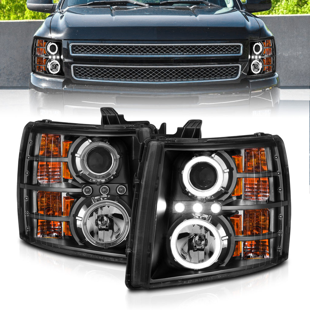 ANZO USA 111200 Projector Headlight Set w/Halo for Select Chevrolet Silverado 1500, Chevrolet Silverado HD, Chevrolet Silverado HD